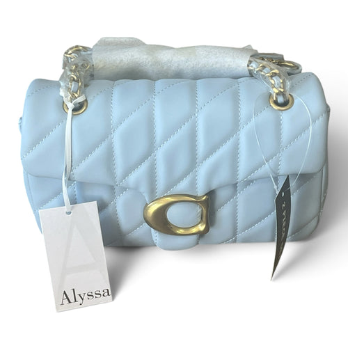 Superlative Online Alyssa powder blue quilted shoulder bag with gold-tone hardware and chain strap