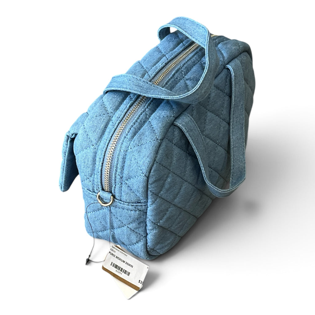 Superlative Online light blue quilted denim handbag with gold-tone hardware and top handles