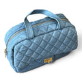 Superlative Online light blue quilted denim handbag with gold-tone hardware and top handles